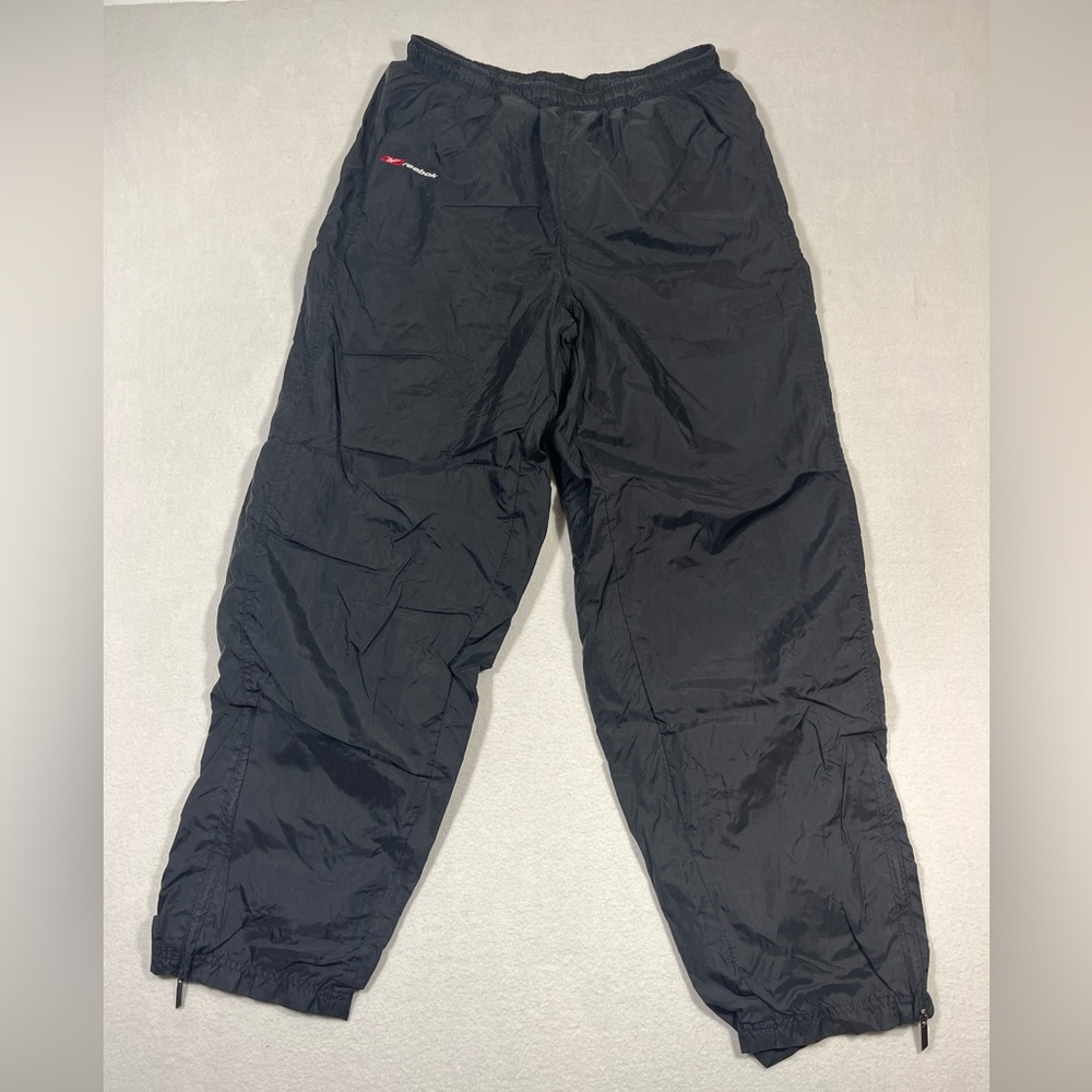Vintage Reebok Embroidered Spellout Logo Warmup Windpants Men Size XL‎ Black Vtg